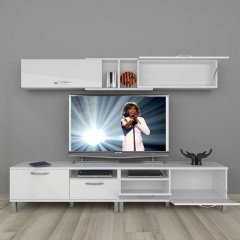 Decoraktiv Eko 5220 Mdf Krom Ayaklı Tv Ünitesi Tv Sehpası Parlak Beyaz