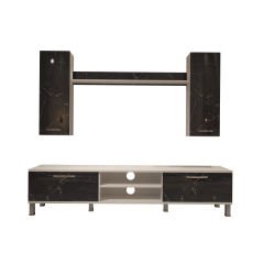 Decoraktiv Eko 5D Mdf Dvd Krom Ayaklı Tv Ünitesi Tv Sehpası Beyaz - Siyah Mermer