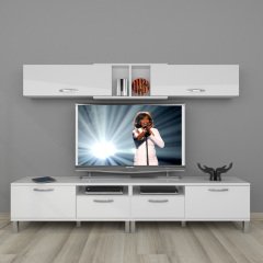 Decoraktiv Eko 5220 Mdf Krom Ayaklı Tv Ünitesi Tv Sehpası Parlak Beyaz