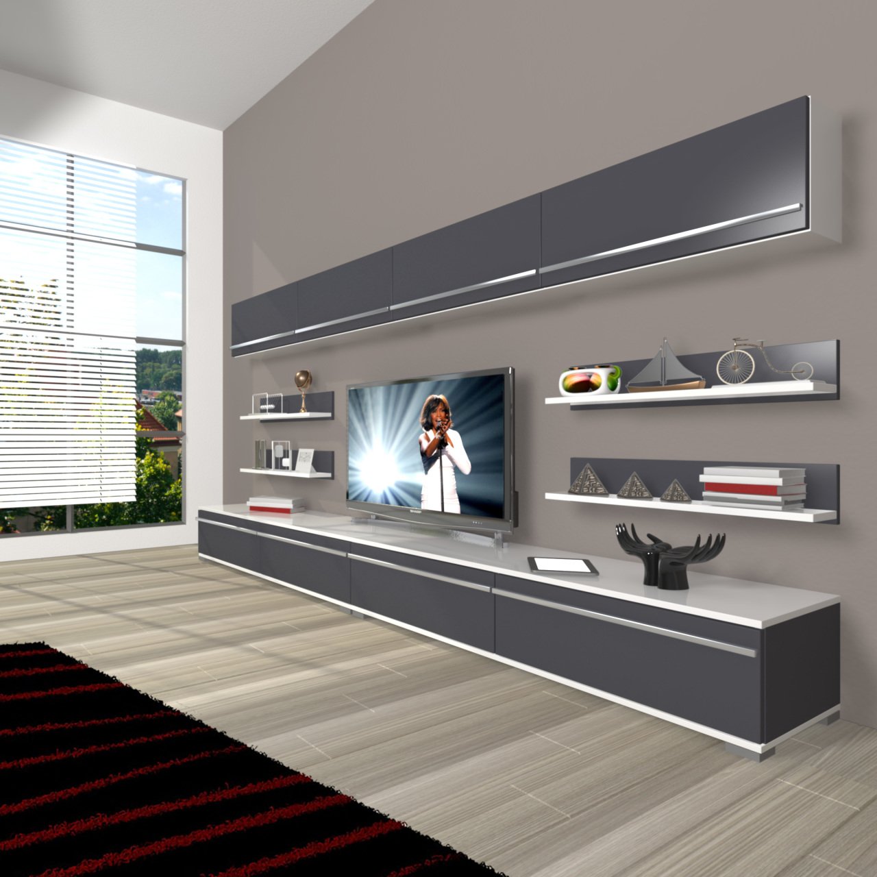Decoraktiv Eko 360Y Mdf Tv Ünitesi Tv Sehpası Beyaz - Antrasit