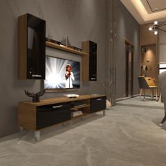 Decoraktiv Eko 5D Mdf Dvd Krom Ayaklı Tv Ünitesi Tv Sehpası Pera - Siyah