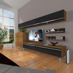 Decoraktiv Eko 8 Mdf Std Krom Ayaklı Tv Ünitesi Tv Sehpası Ceviz - Siyah