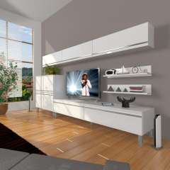 Decoraktiv Eko 8 Mdf Std Krom Ayaklı Tv Ünitesi Tv Sehpası Parlak Beyaz