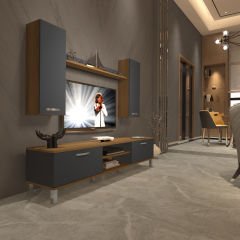 Decoraktiv Eko 5D Mdf Dvd Krom Ayaklı Tv Ünitesi Tv Sehpası Pera - Antrasit
