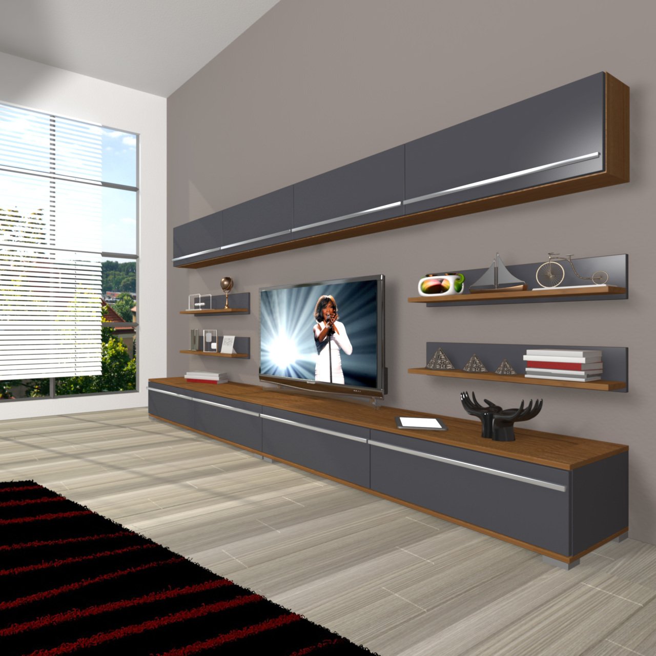 Decoraktiv Eko 360Y Mdf Tv Ünitesi Tv Sehpası Ceviz - Antrasit