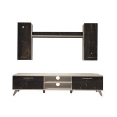 Decoraktiv Eko 5D Mdf Dvd Retro Tv Ünitesi Tv Sehpası Beyaz - Siyah Mermer
