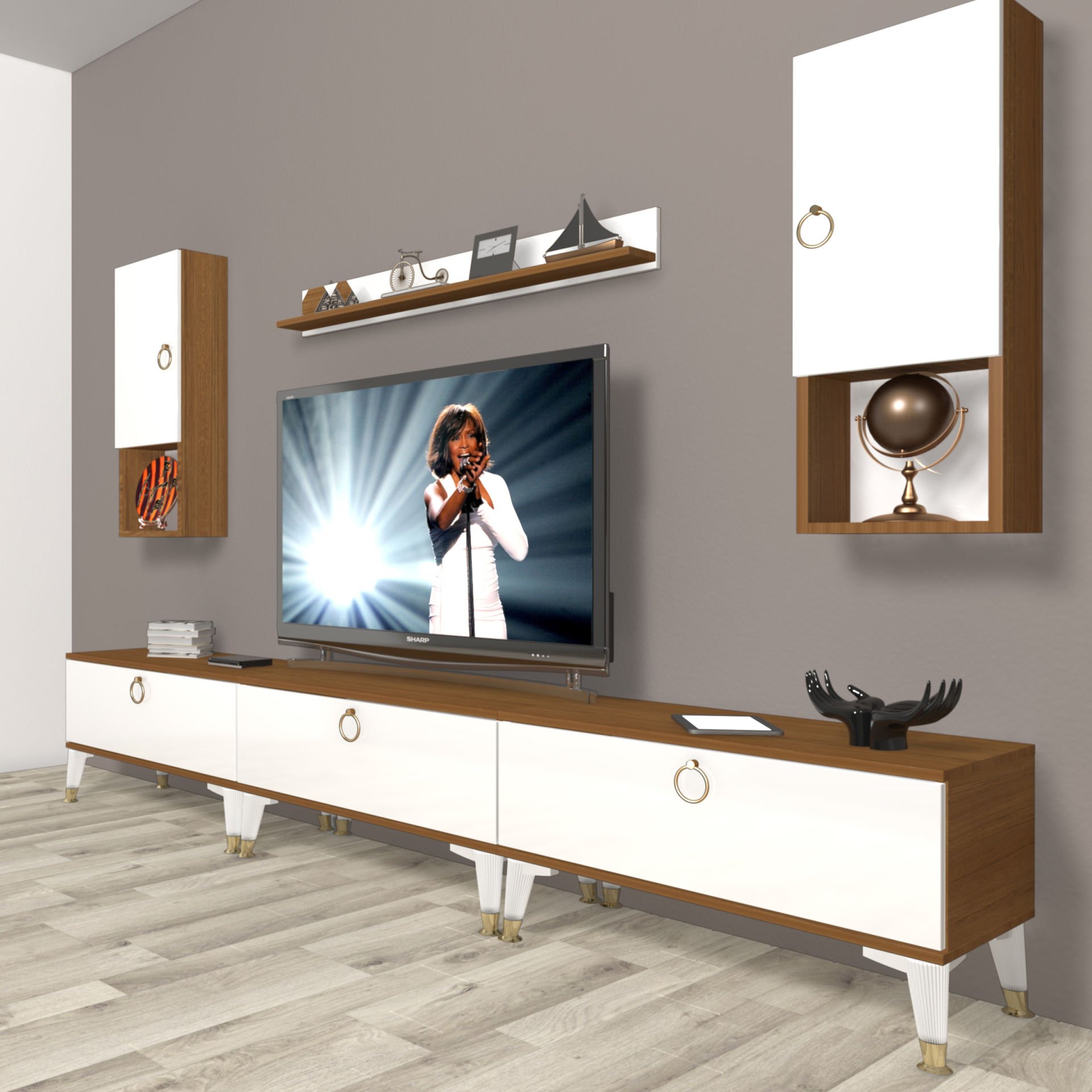 Decoraktiv Eko 270da Mdf Gold Tv Ünitesi Tv Sehpası Ceviz - Beyaz