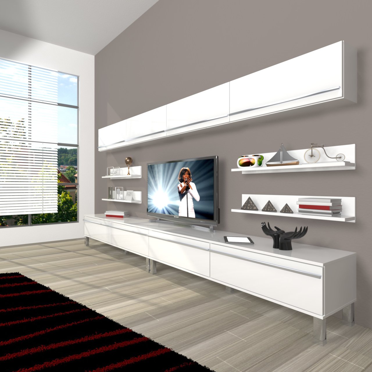 Decoraktiv Eko 360Y Mdf Krom Ayaklı Tv Ünitesi Tv Sehpası Parlak Beyaz