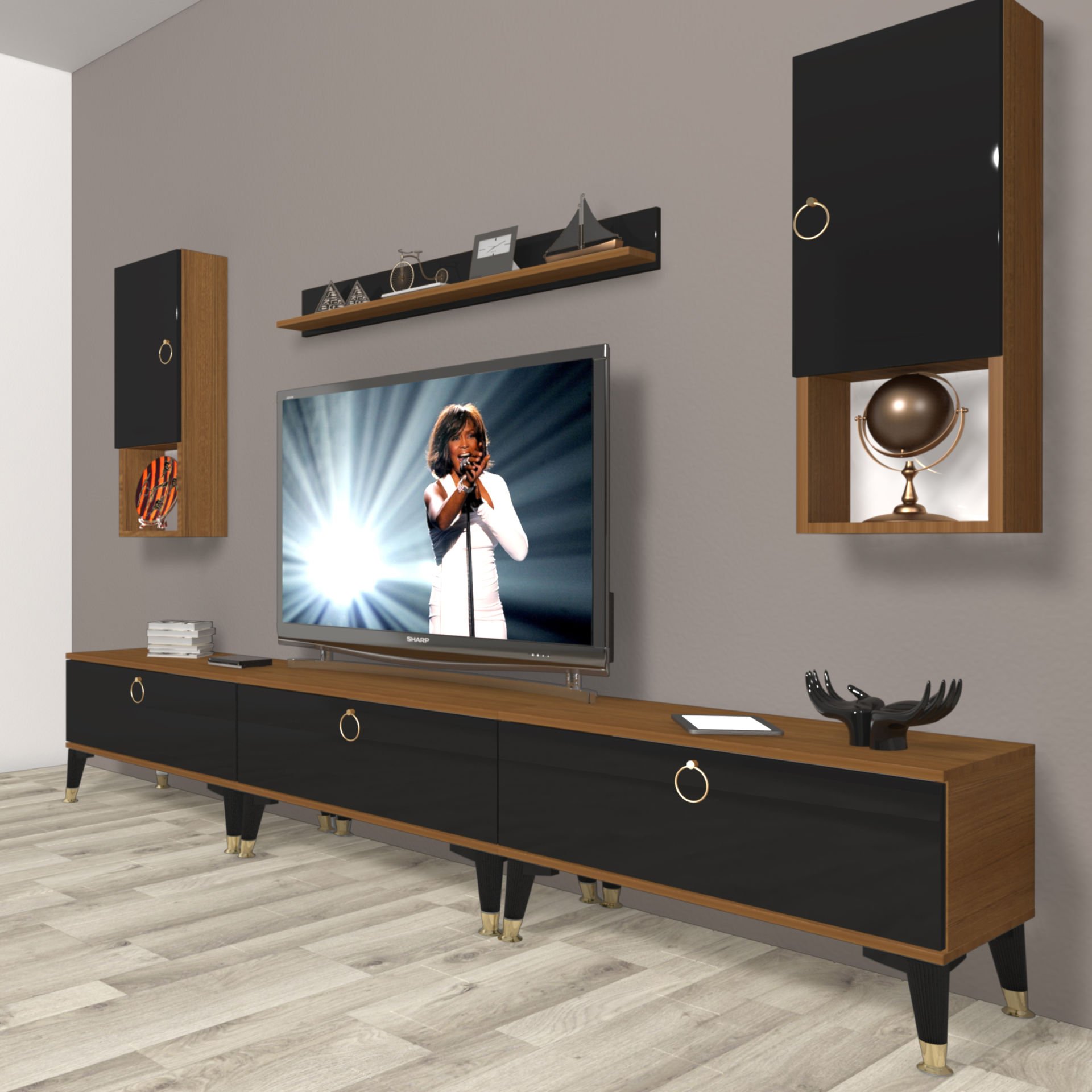 Decoraktiv Eko 270da Mdf Gold Tv Ünitesi Tv Sehpası Ceviz - Siyah