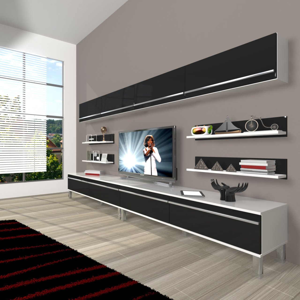 Decoraktiv Eko 360Y Mdf Krom Ayaklı Tv Ünitesi Tv Sehpası Beyaz - Siyah