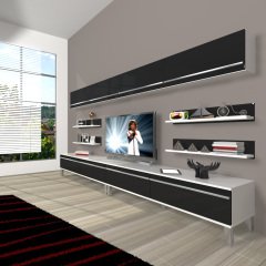 Decoraktiv Eko 360Y Mdf Krom Ayaklı Tv Ünitesi Tv Sehpası Beyaz - Siyah