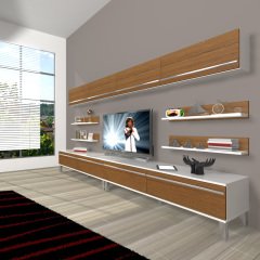 Decoraktiv Eko 360Y Mdf Krom Ayaklı Tv Ünitesi Tv Sehpası Beyaz - Ceviz