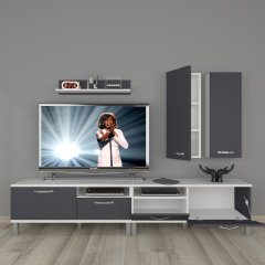 Decoraktiv Eko 5220D Mdf Krom Ayaklı Tv Ünitesi Tv Sehpası Beyaz - Antrasit