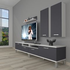 Decoraktiv Eko 5220D Mdf Krom Ayaklı Tv Ünitesi Tv Sehpası Beyaz - Antrasit
