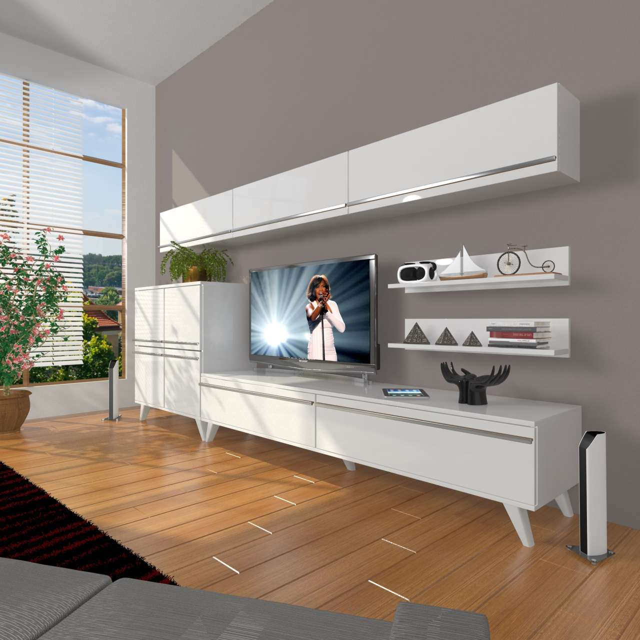 Decoraktiv Eko 8 Mdf Std Retro Tv Ünitesi Tv Sehpası Parlak Beyaz