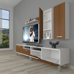 Decoraktiv Eko 5220D Mdf Krom Ayaklı Tv Ünitesi Tv Sehpası Beyaz - Ceviz