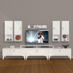 Decoraktiv Ekoflex 8DA Mdf Gold Tv Ünitesi Tv Sehpası Parlak Beyaz