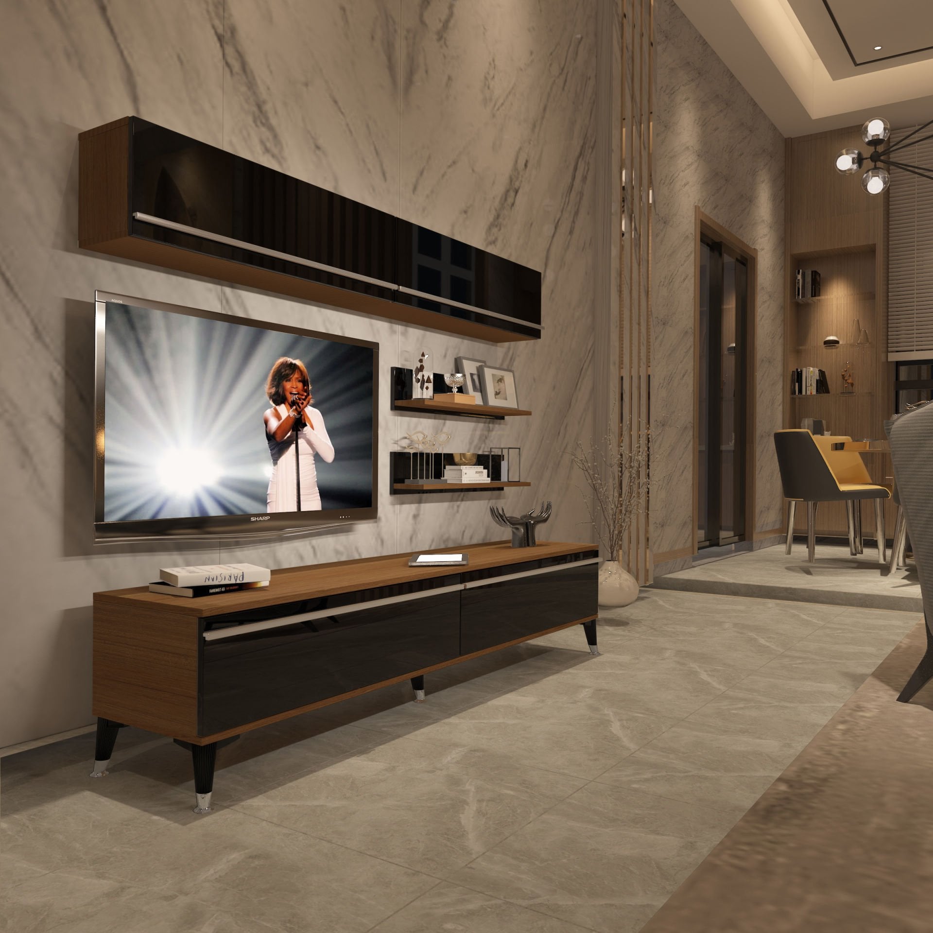 Decoraktiv Eko 5 Mdf Std Silver Tv Ünitesi Tv Sehpası Ceviz - Siyah