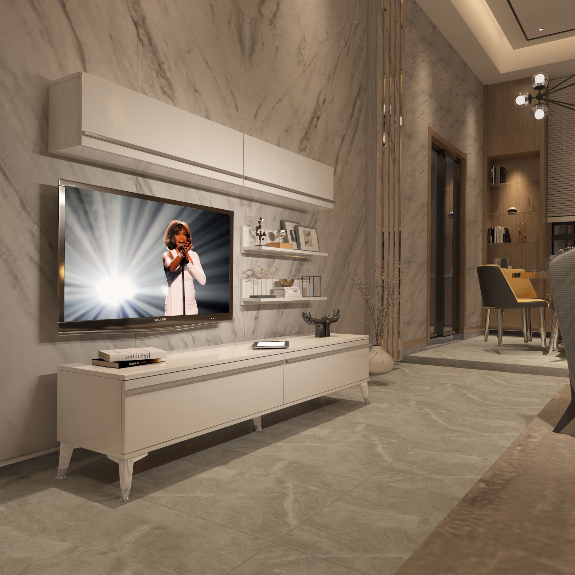 Decoraktiv Eko 5 Mdf Std Silver Tv Ünitesi Tv Sehpası Parlak Beyaz